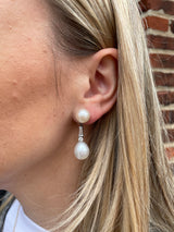Estate Platinum Diamond & South Sea Pearl Earrings