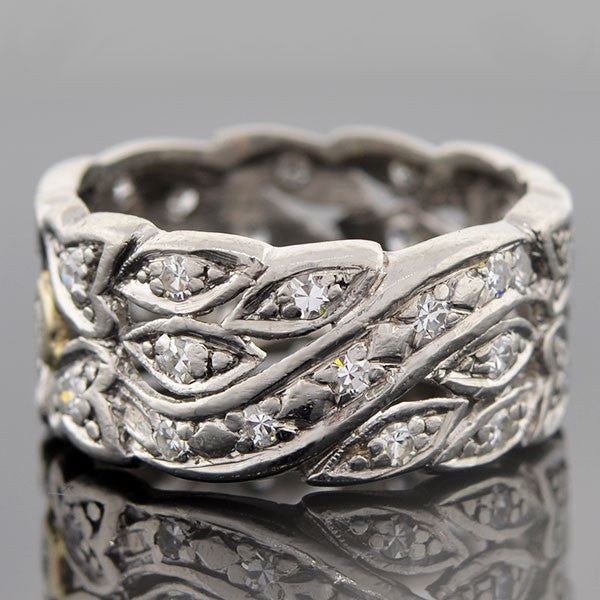 Art Deco Platinum Diamond Wide Band Ring