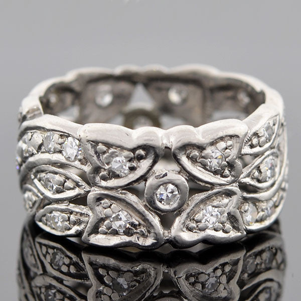 Art Deco Platinum Diamond Wide Band Ring