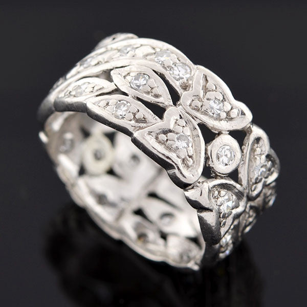Art Deco Platinum Diamond Wide Band Ring