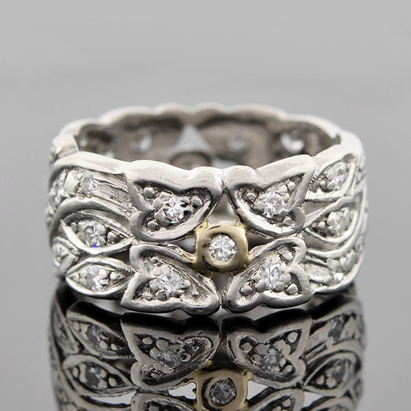 Art Deco Platinum Diamond Wide Band Ring