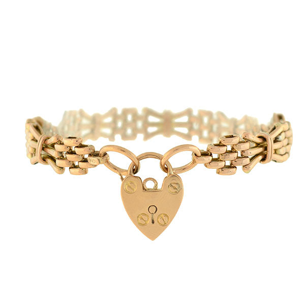 Victorian 9kt Gold Gatelink Bracelet with Padlock Heart Clasp