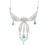Art Deco Platinum Diamond & Emerald Festoon Necklace