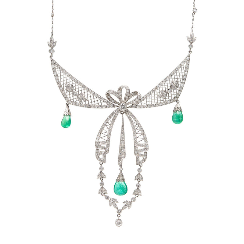 Art Deco Platinum Diamond & Emerald Festoon Necklace