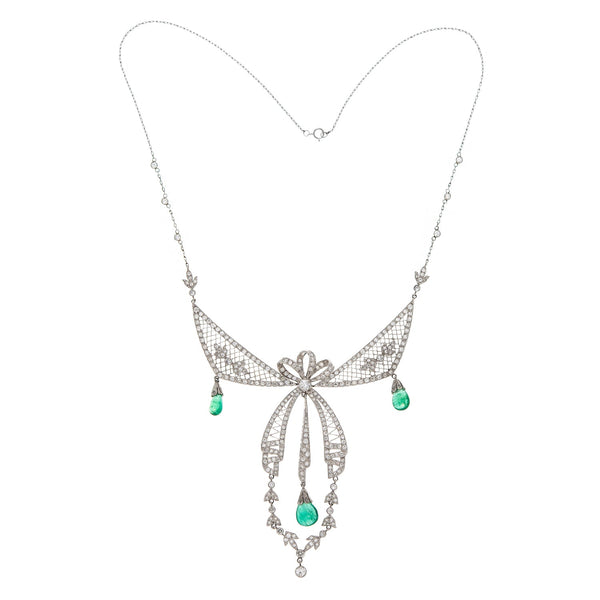 Art Deco Platinum Diamond & Emerald Festoon Necklace