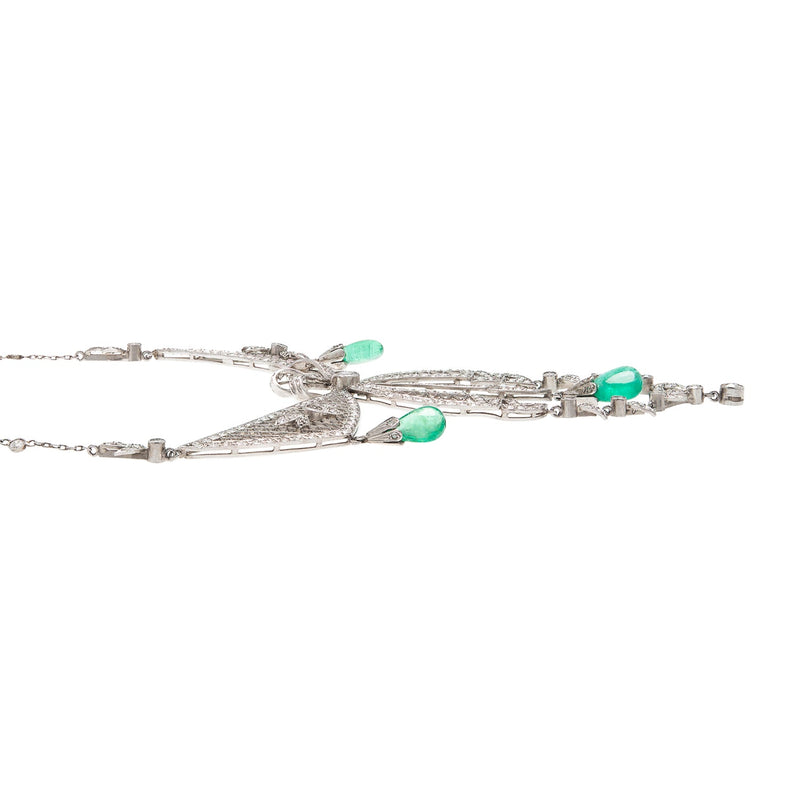 Art Deco Platinum Diamond & Emerald Festoon Necklace