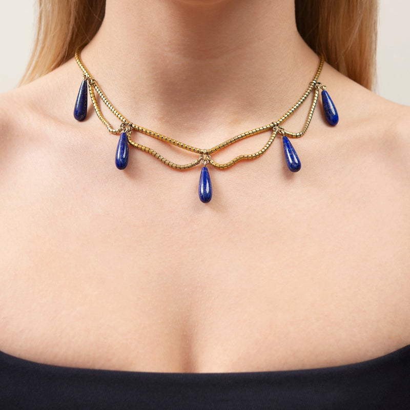 Victorian 18k Lapis Festoon Necklace