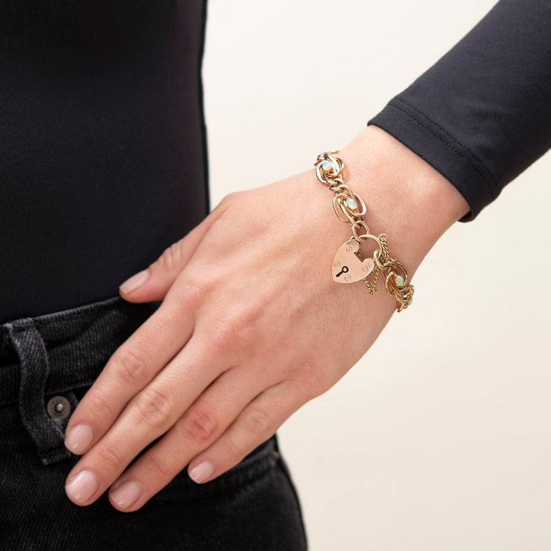 Edwardian English 9k Opal Heart Padlock Bracelet