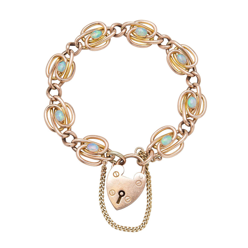 Edwardian English 9k Opal Heart Padlock Bracelet