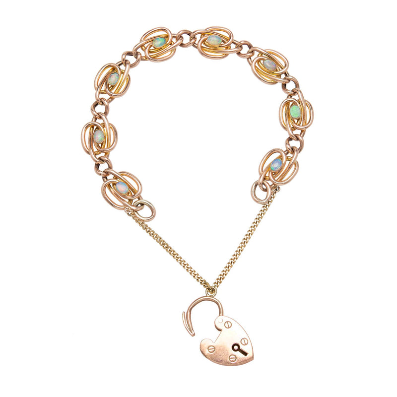 Edwardian English 9k Opal Heart Padlock Bracelet