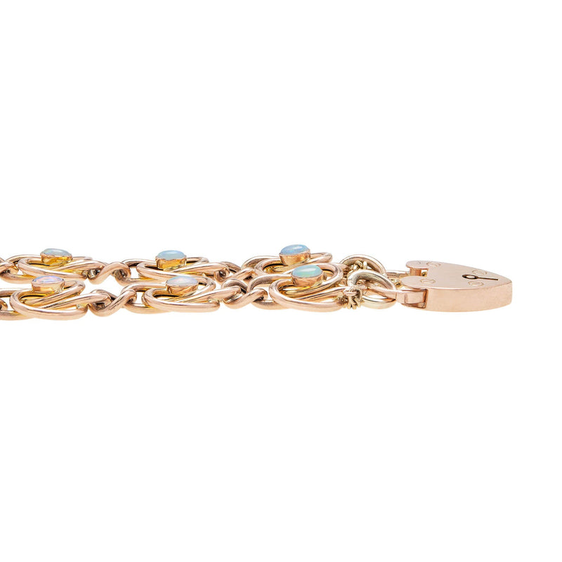 Edwardian English 9k Opal Heart Padlock Bracelet