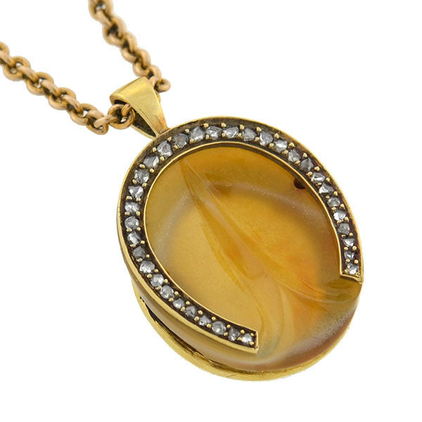 Victorian 18kt Agate & Diamond Horse Hoof Necklace