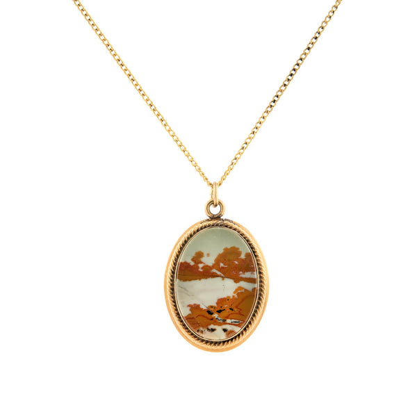 Retro 14k Gold Filled Moss Agate Necklace