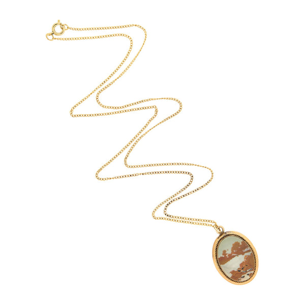 Retro 14k Gold Filled Moss Agate Necklace