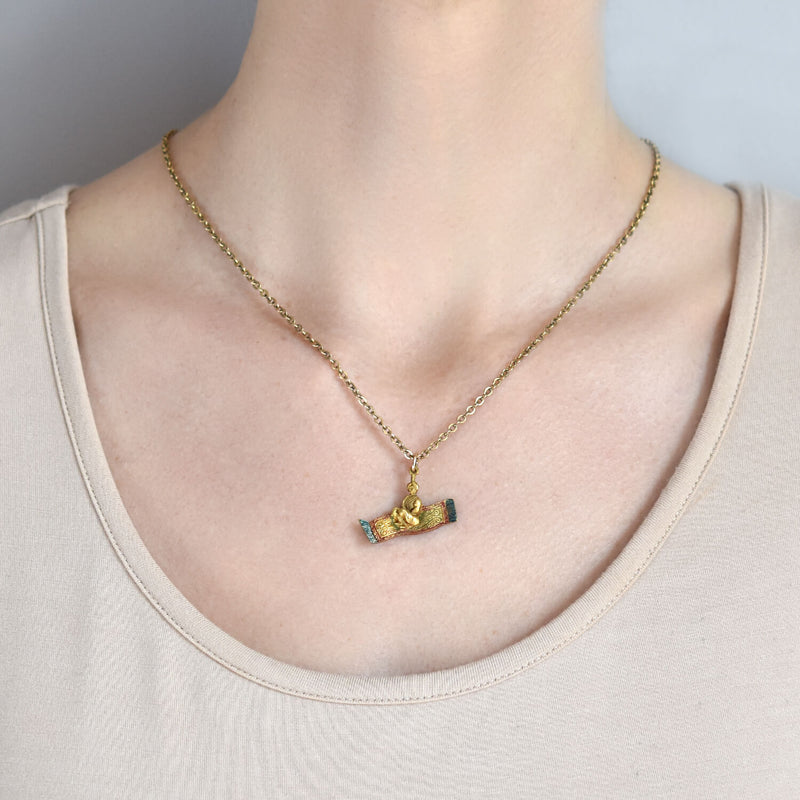Vintage 14kt Enameled Magic Carpet Double-Sided Charm/Pendant