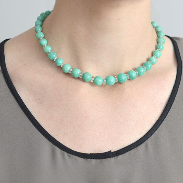 Art Deco Aventurine & Rock Quartz Crystal Bead Necklace
