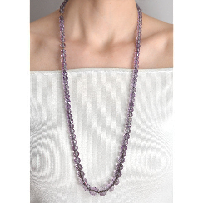 Art Deco Silver & Faceted Amethyst Bead Necklace 32"