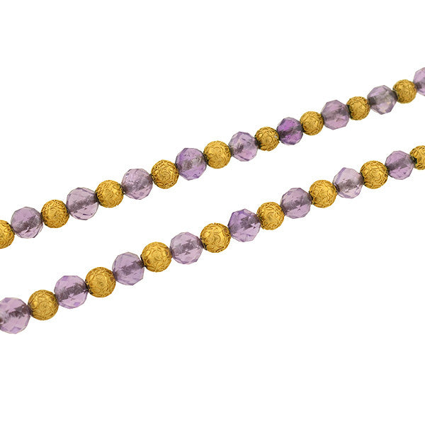Victorian 14kt Amethyst & Etruscan Bead Necklace