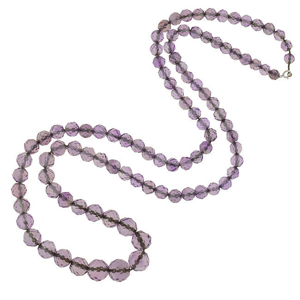 Art Deco Silver & Faceted Amethyst Bead Necklace 32"