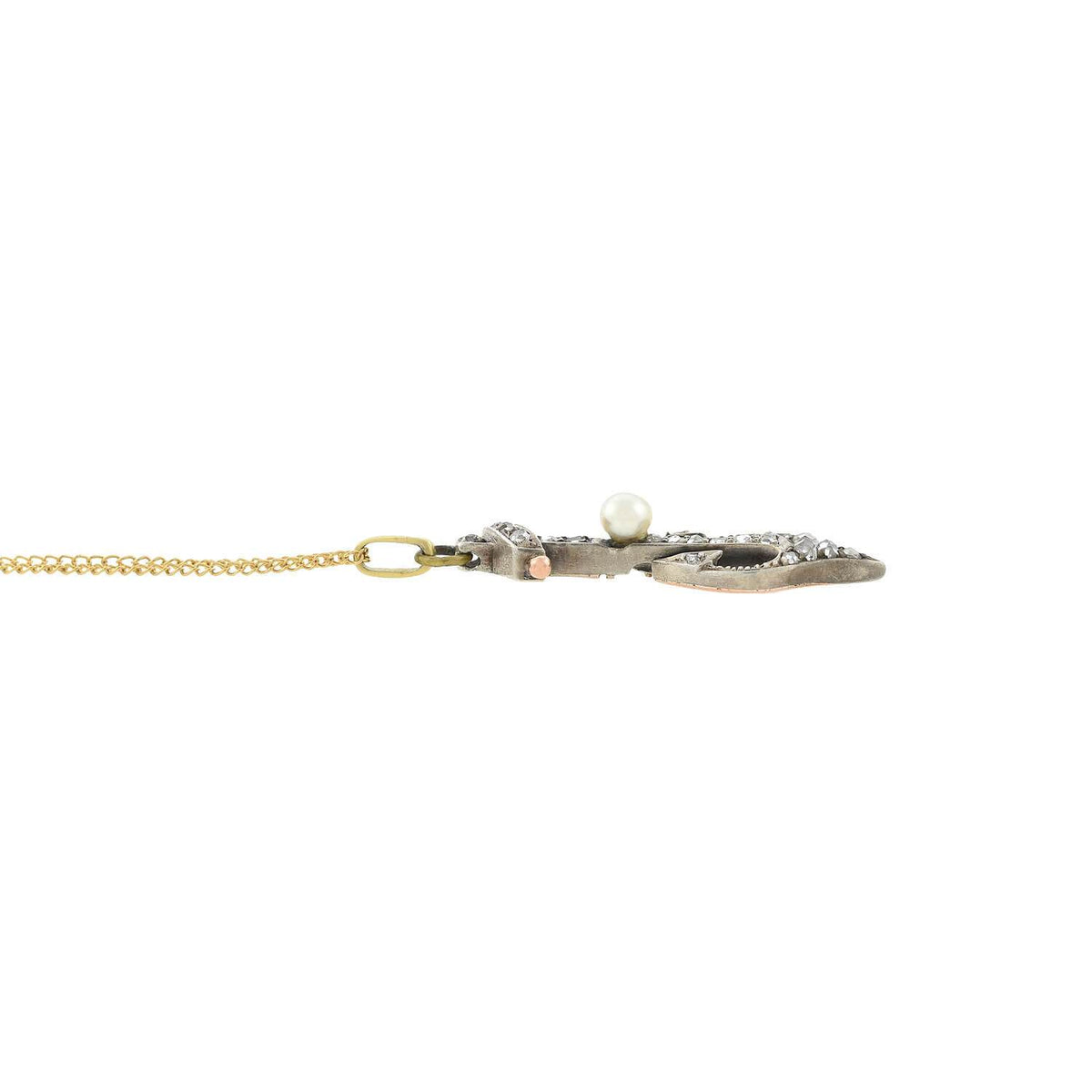 Victorian 18kt/Sterling Diamond + Pearl Anchor Necklace
