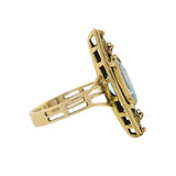 Art Deco 14kt Aquamarine Filigree Navette Ring
