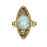 Art Deco 14kt Aquamarine Filigree Navette Ring