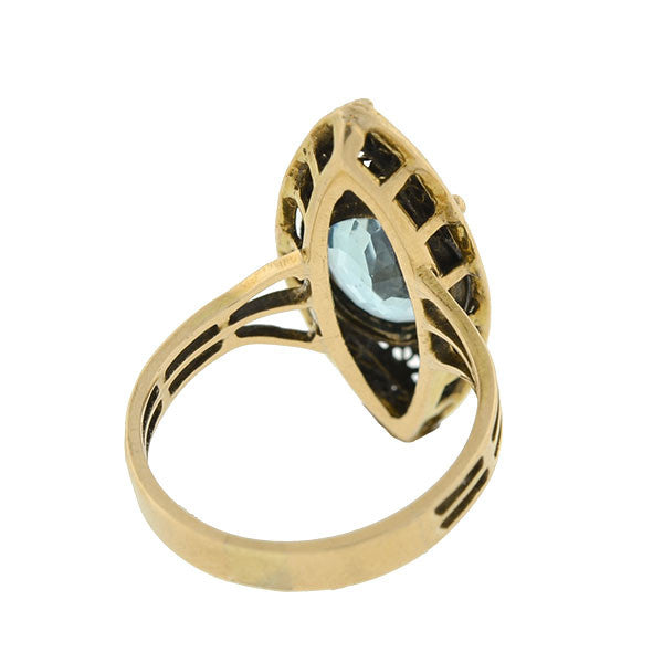 Art Deco 14kt Aquamarine Filigree Navette Ring