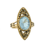 Art Deco 14kt Aquamarine Filigree Navette Ring