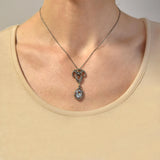 Victorian 18kt/Sterling Aquamarine + Diamond Pendant Necklace 3.00ctw