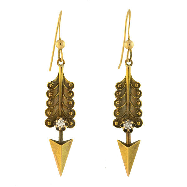 Victorian 14kt Yellow Gold Diamond Arrow Earrings