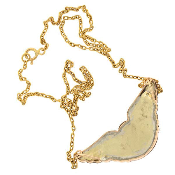 Victorian 14kt Foil Backed Art Glass Cherub Necklace