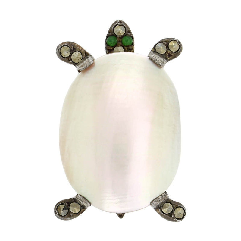 Art Deco Silver French Mother of Pearl + Marcasite 2-Piece Turtle Scatter Pin Set