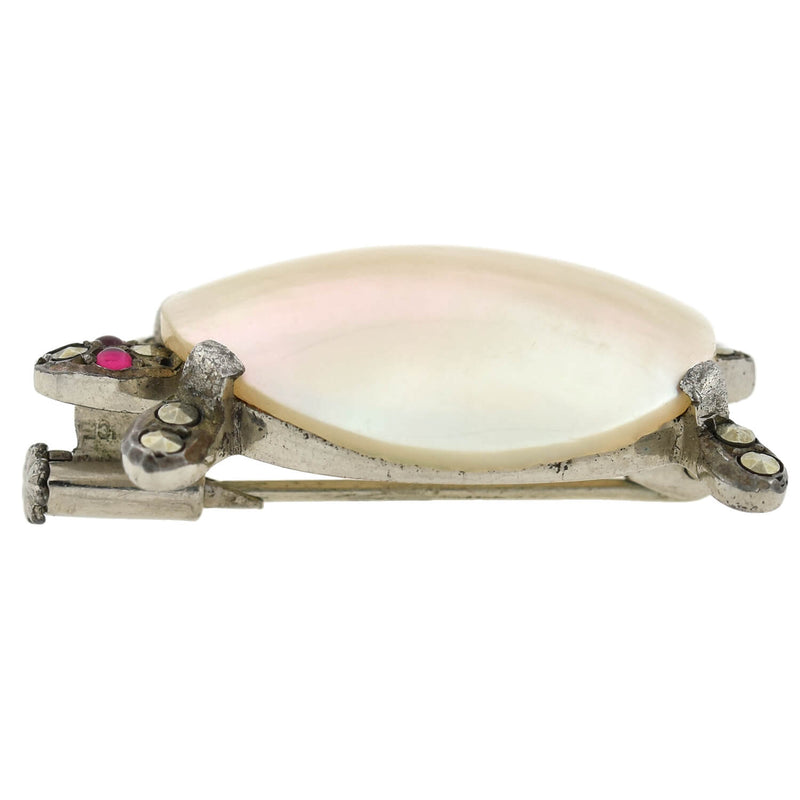 Art Deco Silver French Mother of Pearl + Marcasite 2-Piece Turtle Scatter Pin Set