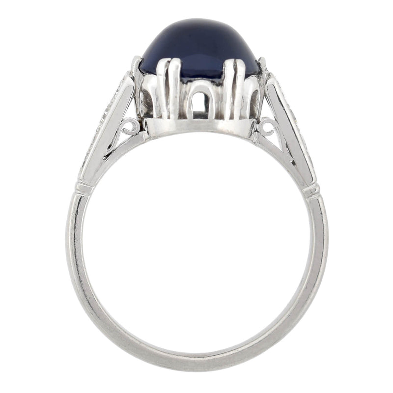 Art Deco Platinum Sapphire Cabochon + Diamond Ring 2.25ctw center
