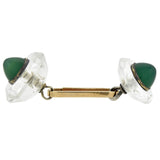 Late Art Deco 18kt/Sterling Faceted Rock Crystal + Chrysoprase Cufflinks