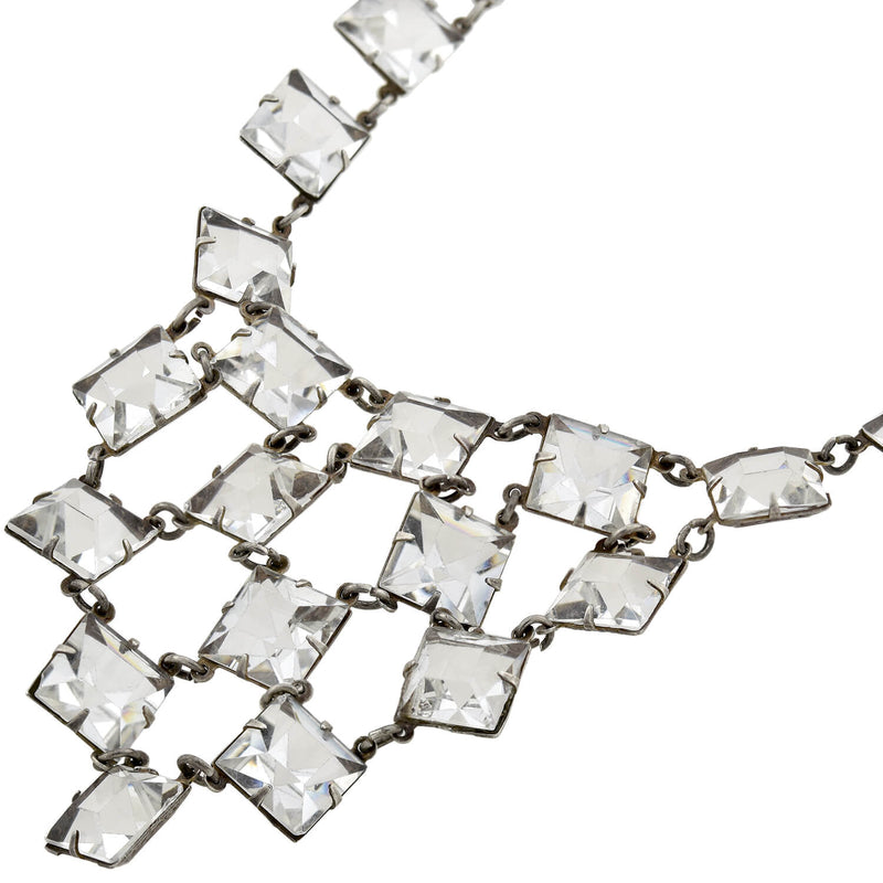 Art Deco Sterling Silver Square Cut Crystal Festoon Necklace