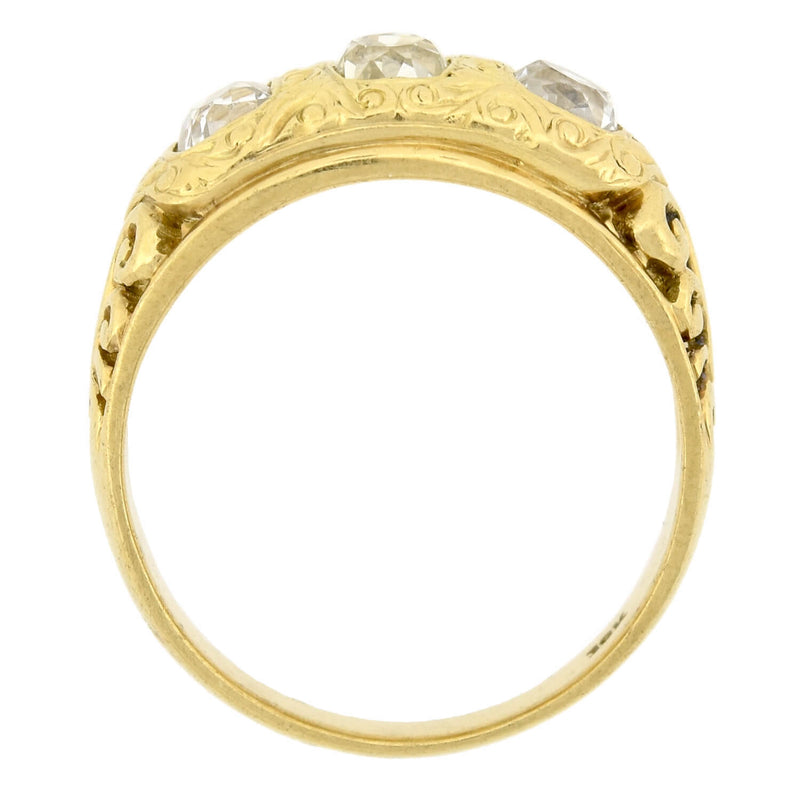 Art Nouveau 18kt Mine Cut Diamond 3-Stone Ring 1.00ctw