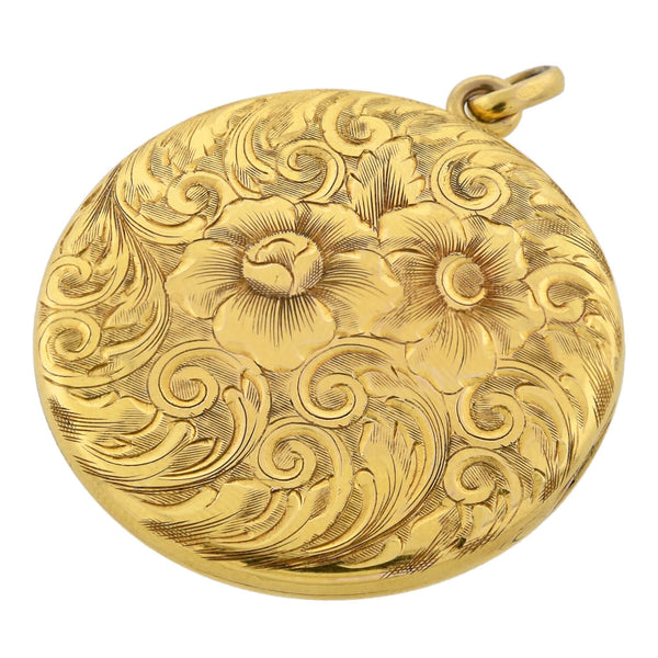 Victorian 10kt Engraved Locket with Floral Motif