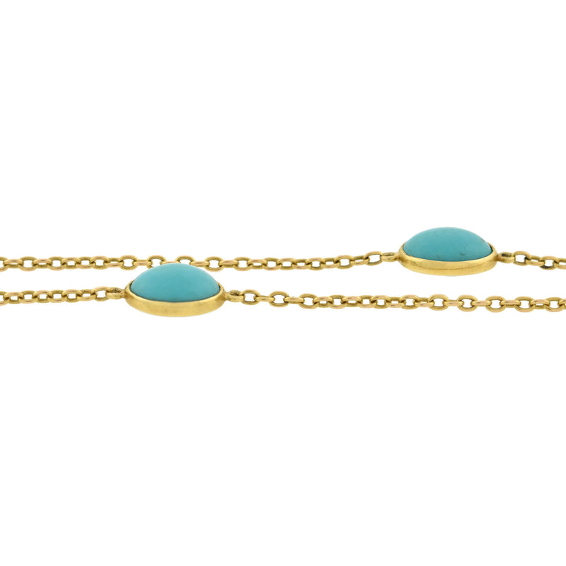 Art Nouveau 14kt Turquoise Link Chain Necklace 42.5"