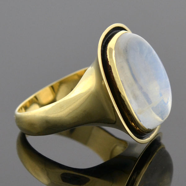 Art Nouveau Style 18kt Enameled Moonstone Ring