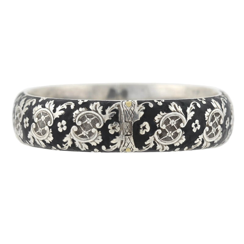 Victorian Austria-Hungarian Silver + Black Enameled Bangle Bracelet