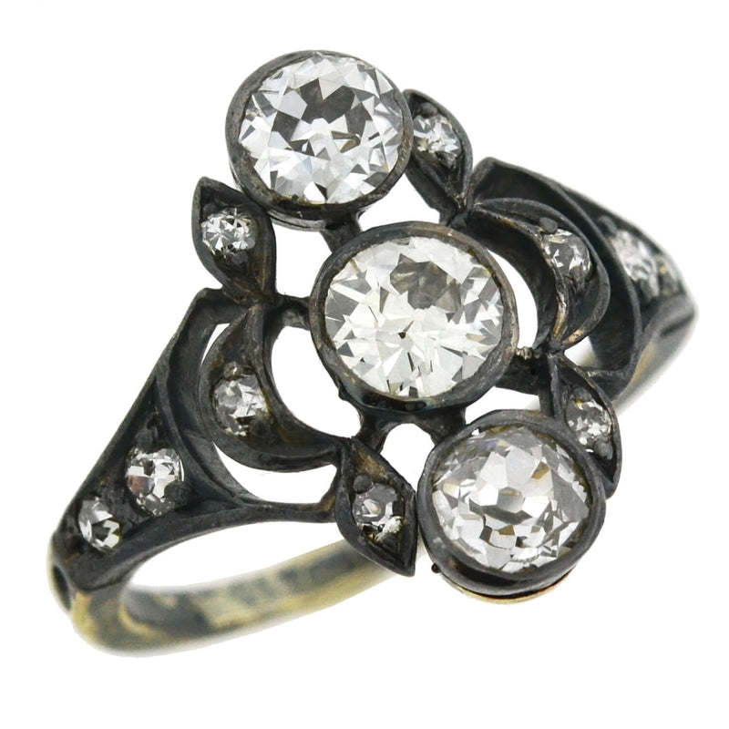Victorian 15kt/Sterling 3-Stone Diamond Ring 1.60ctw