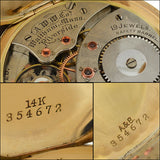 WALTHAM Victorian 14kt Gold Pocket Watch Retailed by Bailey, Banks & Biddle