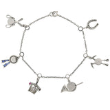 Art Deco Platinum Gemstone + Reverse Carved Crystal Equestrian Charm Bracelet