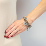 Victorian Sterling Repousse Large Link Bracelet with Padlock Heart Clasp
