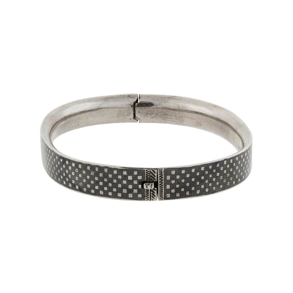 Victorian Austro-Hungarian Silver Niello Checkerboard Bangle Bracelet