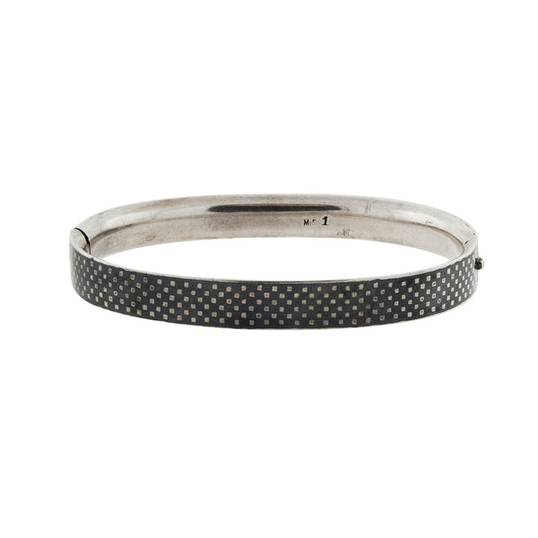 Victorian Austro-Hungarian Silver Niello Checkerboard Bangle Bracelet