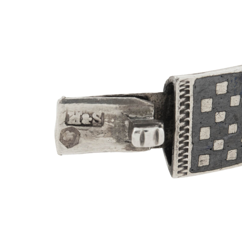 Victorian Austro-Hungarian Silver Niello Checkerboard Bangle Bracelet