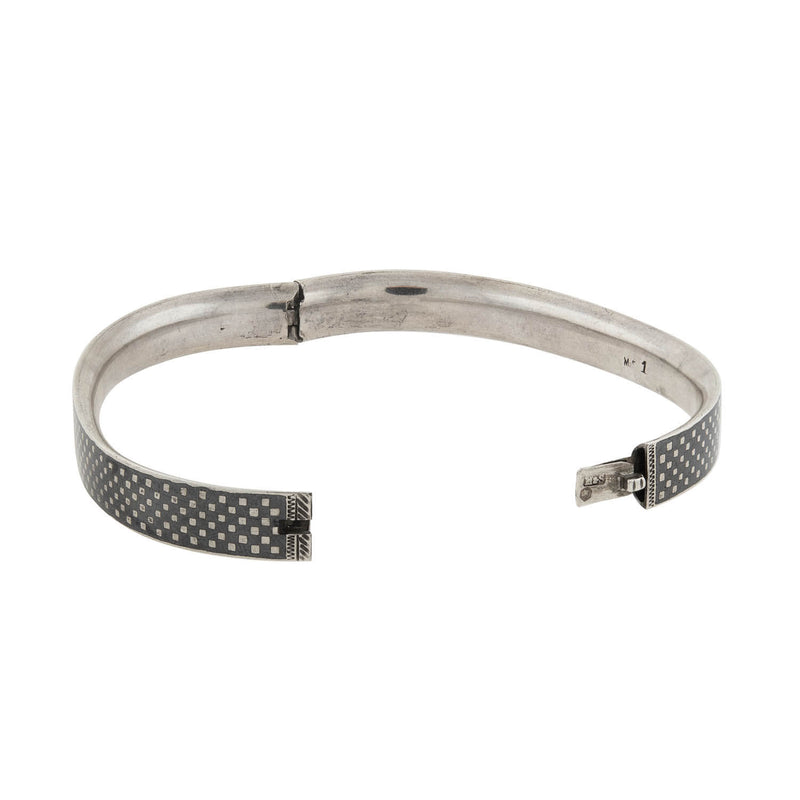 Victorian Austro-Hungarian Silver Niello Checkerboard Bangle Bracelet