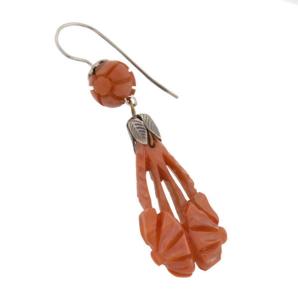Retro Hand Carved Natural Amber Earrings